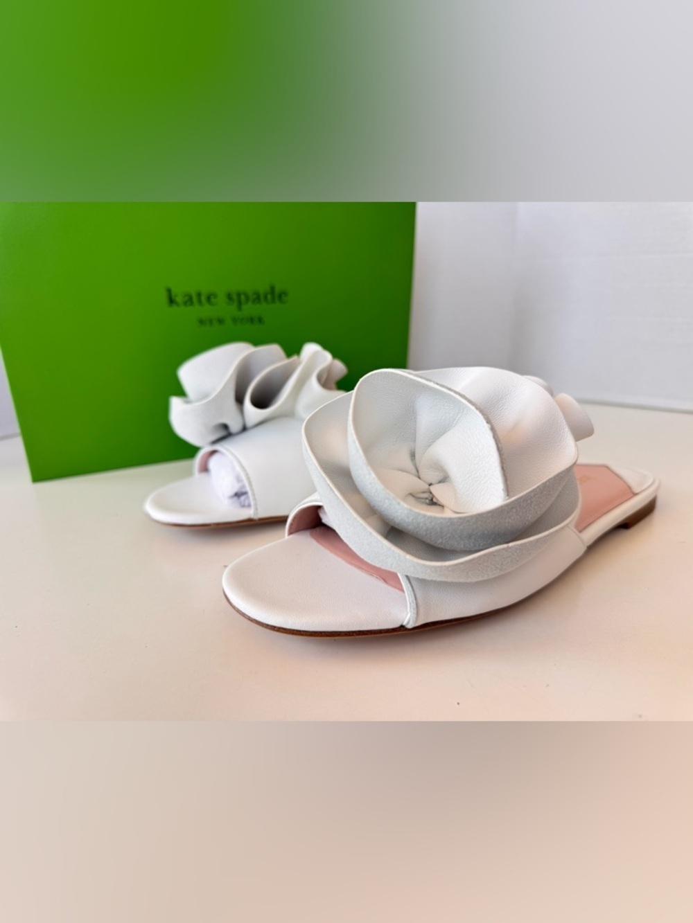 Kate Spade White Floral Flourish Suede Slide Slip On Sandals Shoes Size 7.5